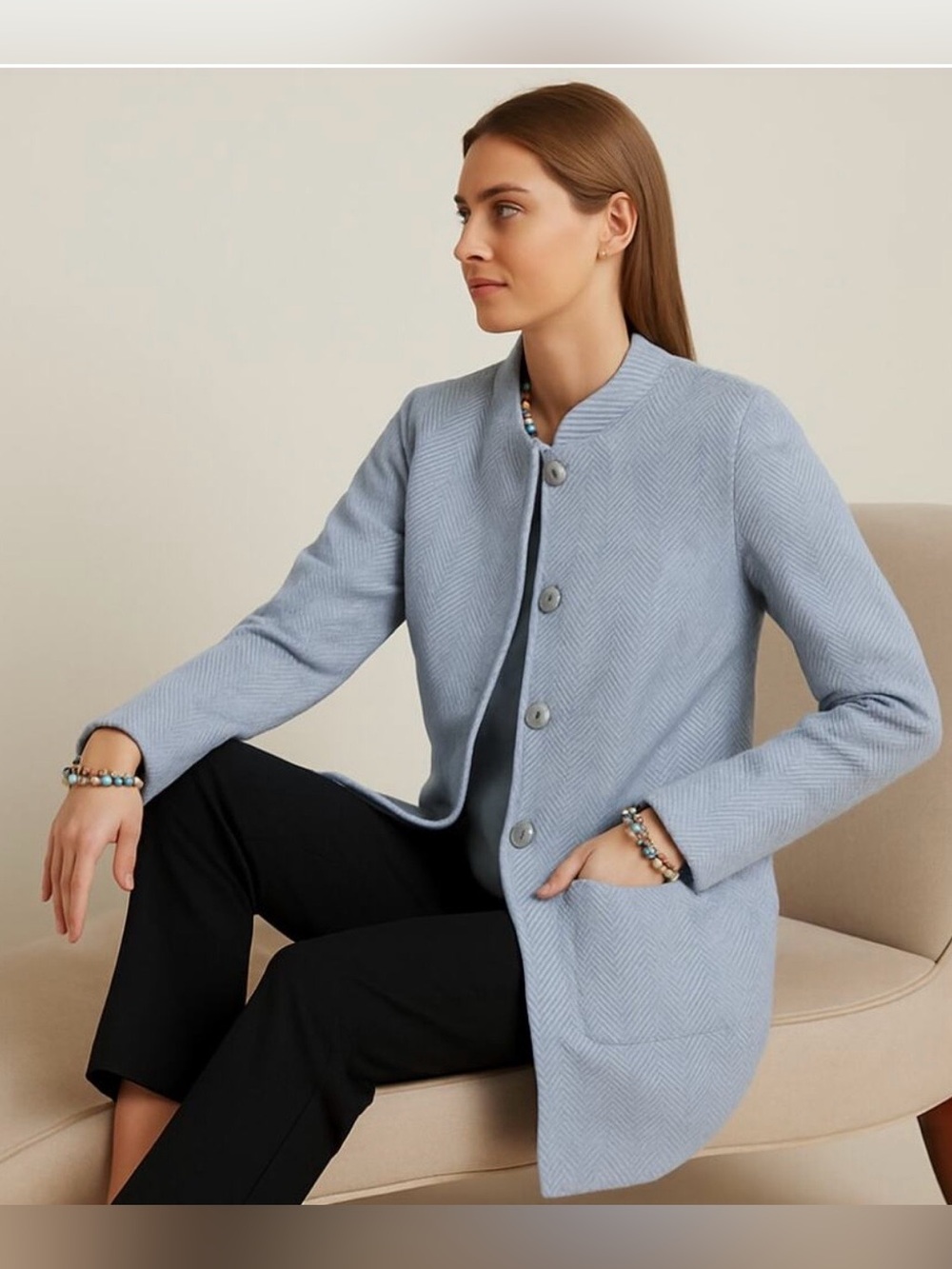 J.MCLAUGHLIN MIRIAN HERRINGBONE JACQUARD 100% CASHMERE CARDIGAN, SIZE S, NWOT.